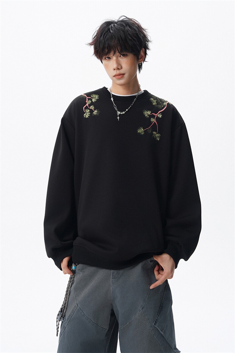 8XL-M新中式圆领卫衣宽松大码风刺绣无帽上衣重磅外套WY5118P55,女装短外套,电商B238