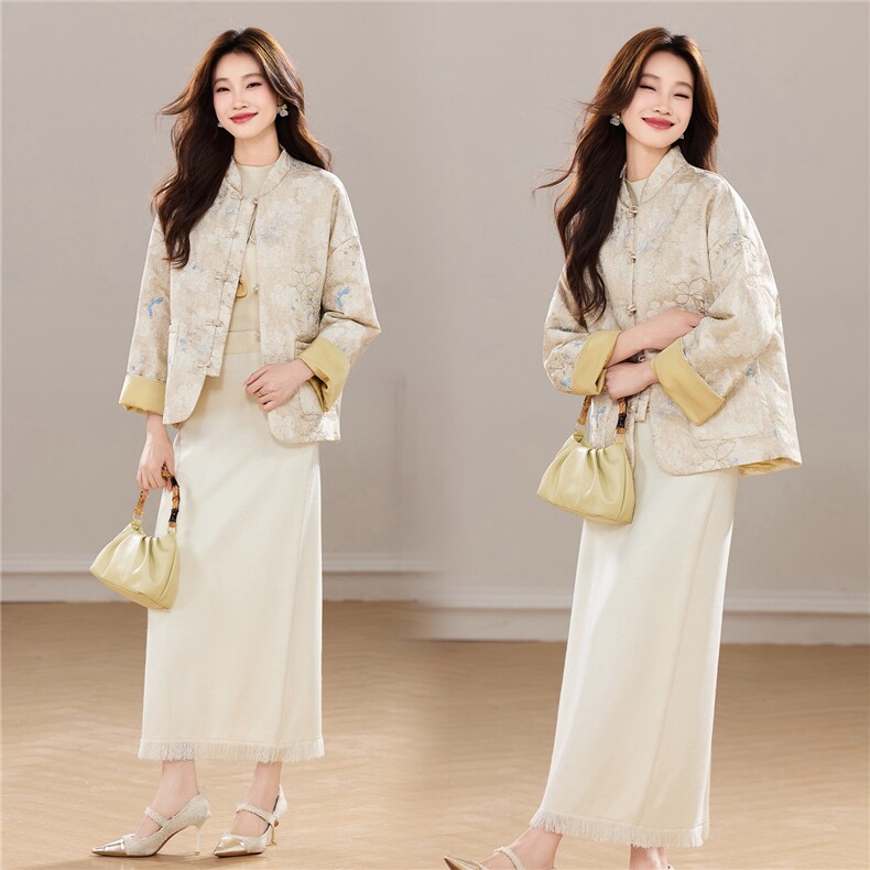 冬季新款洋气加厚新中式气质优雅盘扣款刺绣棉衣外套女，女装棉衣/棉服，央宝儿