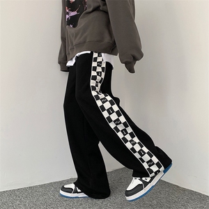 美式hiphop裤子高街ins潮牌侧边棋盘格裤子男A28P32图片