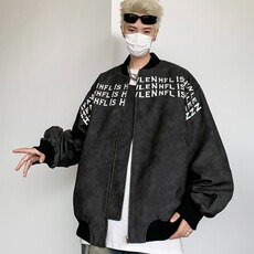 街头秋冬刺绣字母麂皮夹克外套拉链男女同款休闲外套JY772，男装夹克，星座1116A-1（原606A）