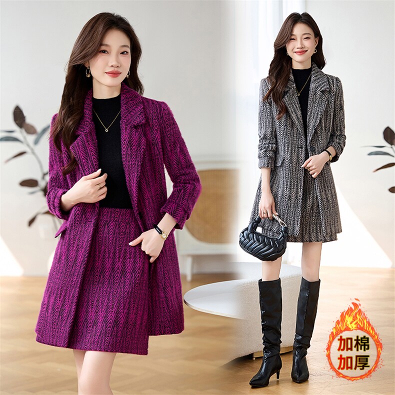 罗得堡2024秋冬新款时尚气质套裙冬季通勤加棉加厚套装7609，女装套装/套裙，罗得堡