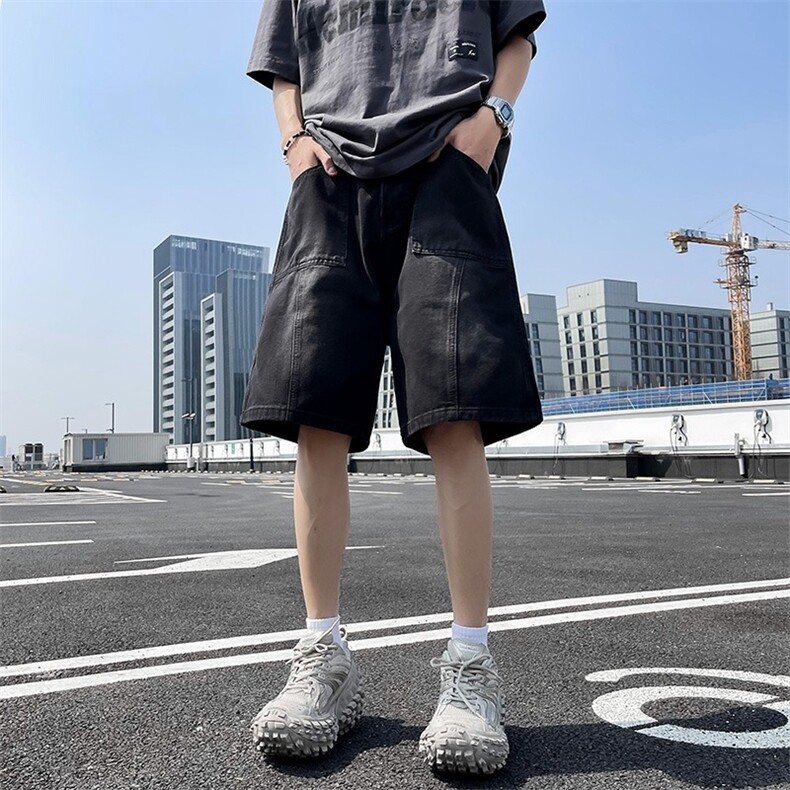 新款宽松直筒五分牛仔裤男青少年夏季薄款中裤潮牌休闲短裤图片