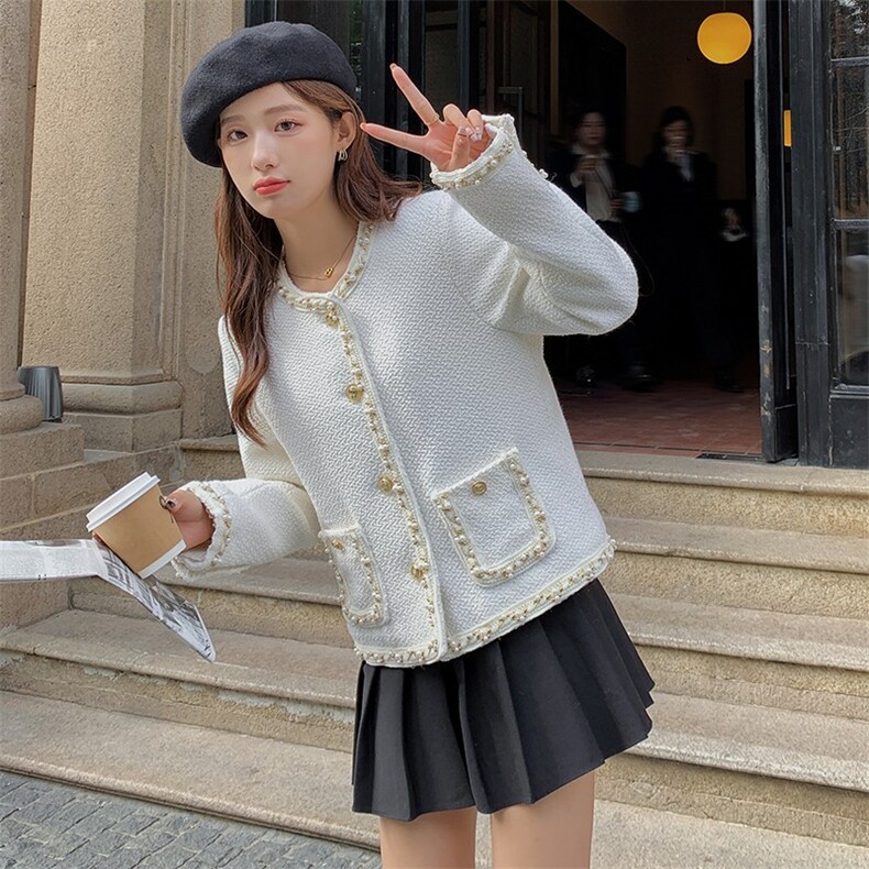 现货90白鹅绒小香风羊毛手工钉珠外套款号88603-P295K419,女装羽绒服,浙宝305
