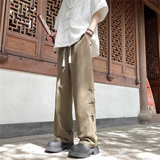 新中式风盘扣裤子男士夏季垂感宽松直筒阔腿休闲长裤K4534，男装休闲裤，星座1116A-1（原606A）