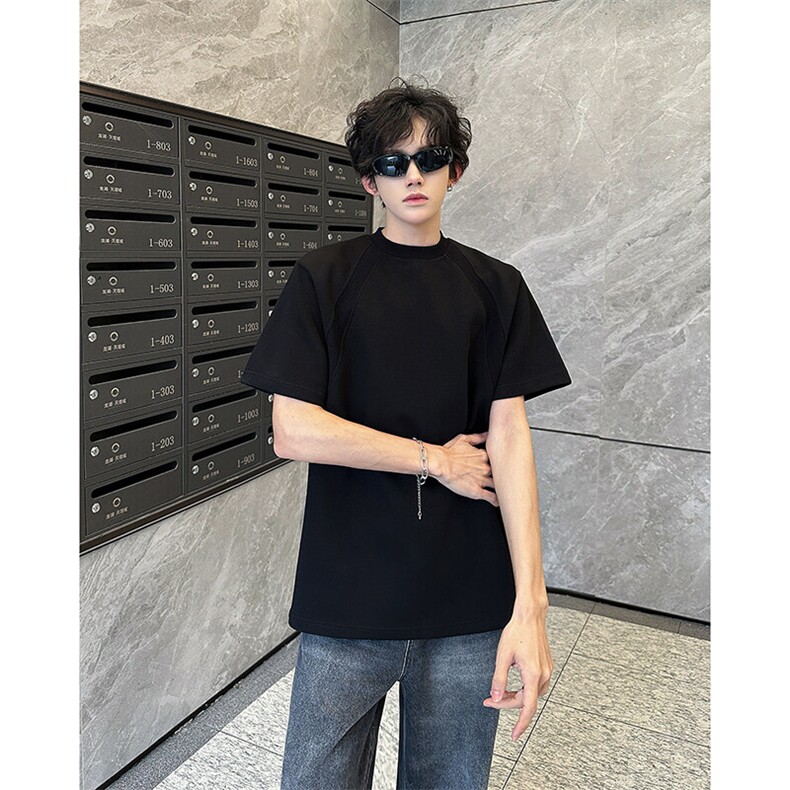 美式解构拼接街头boxy版型短袖男款夏季cleanfit垫肩T恤短宽半袖,男装T恤,星座308B-1