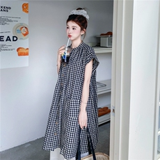 法式格子衬衫连衣裙阔腿裤套装女2025夏季新款度假风超好看两件套，女装套装/套裙，2D145