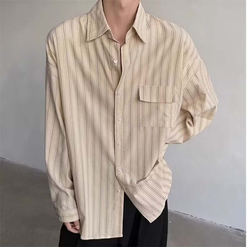 日系复古小清新细条纹衬衫美式休闲宽松长袖衬衣情侣CS388,男装衬衫,星座208-5