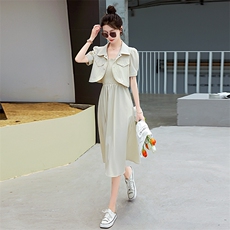 薄款时尚连衣裙套装女2025夏季新款褶皱吊带裙子小西装减龄两件套，女装套装/套裙，韩美纤衣