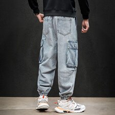 2021秋季新日系大码男马切达工装大口袋束脚九分牛仔裤N8018-P55，男装牛仔裤，电商A001