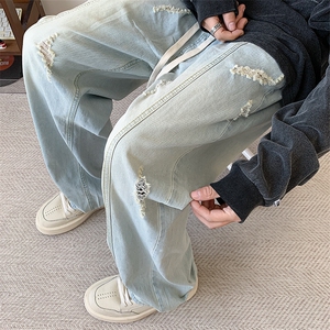 S-3XL 夏季薄款冰丝裤直筒宽松破洞牛仔裤 310A-2 BK312 p55 控78图片