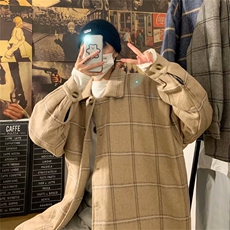 秋冬季新款毛呢格子风衣男韩版潮流ins外套港风百搭复古JK288-P70，男装风衣，星座1008-2