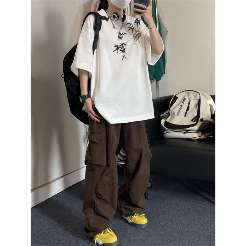 抖音品质直播得物风新中式竹叶印花短袖T恤dcm298-特批20控38,男装T恤,星座605(原A050)