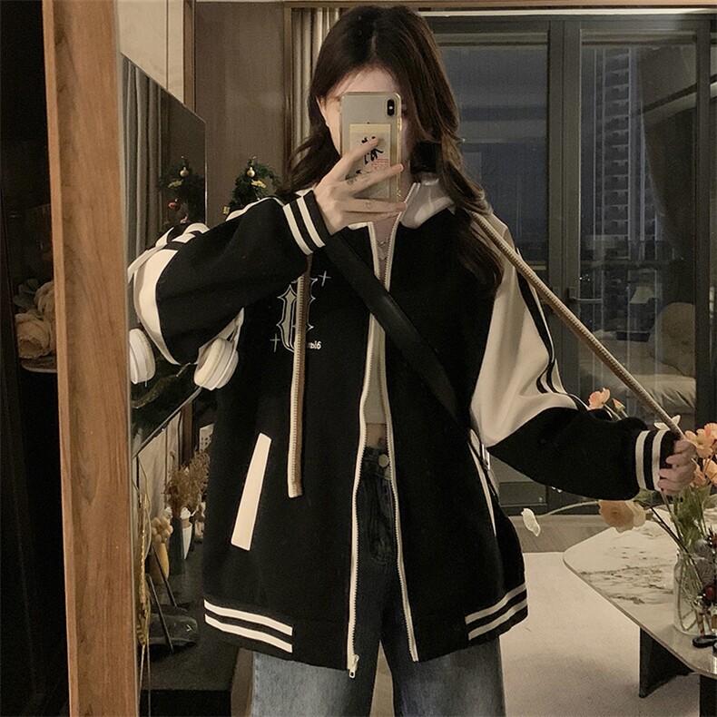 连帽美式复古拼接棒球服女oversize工装外套A306-1-JK001-P98，男装工装外套，电商A306-1