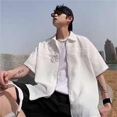 2024夏季新款短袖开衫衬衣男潮流百搭宽松半袖衬衣现货W8130-P34，男装T恤，星座512-4