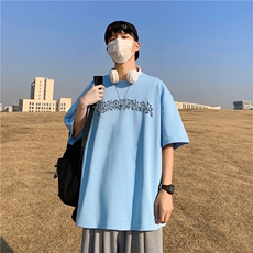 240G重磅美式印花纯棉大码宽松休闲短袖T恤FSDX008P25控39，男装T恤，电商B219B