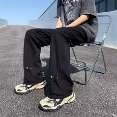 美式高街排扣牛仔裤男ins潮牌宽松直筒堆积感微喇裤子RK1109-P45，男装牛仔裤，星座412-2