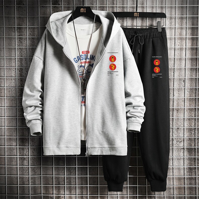 TK6093-P85开衫连帽卫衣套装男运动套装两件套网格挂拍,男装卫衣,电商A040A