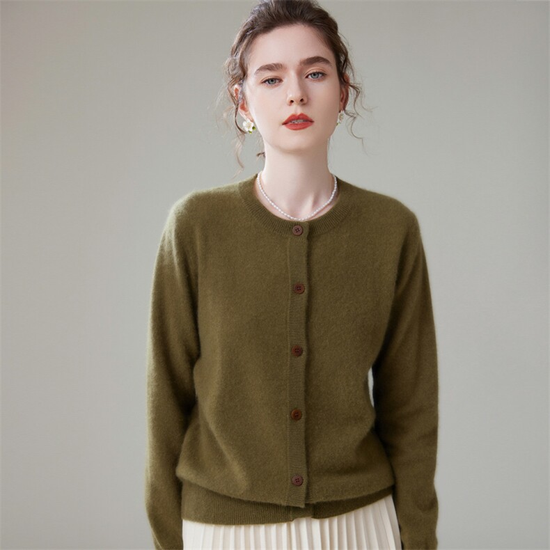 单排扣圆领山羊绒纯色长袖2025年秋季35%羊绒衫，女装羊绒衫，萨奥羊绒