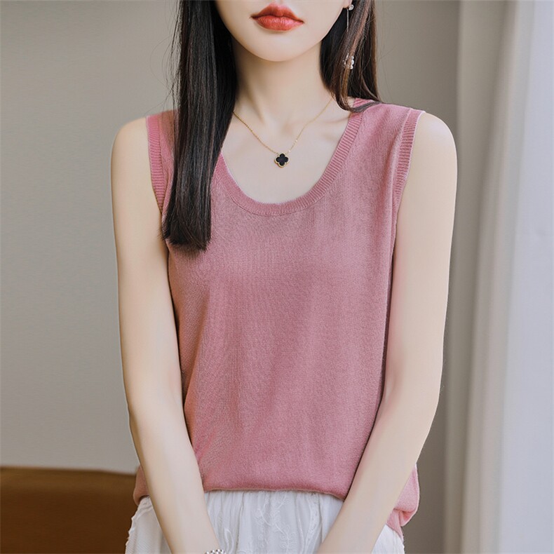 夏季冰丝白色小吊带背心女宽松遮副乳外穿坎肩无袖西服内搭上衣,女装背心吊带,朝思羊绒