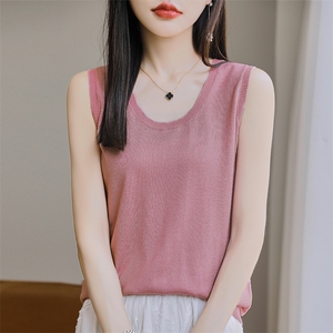 夏季冰丝白色小吊带背心女宽松遮副乳外穿坎肩无袖西服内搭上衣图片