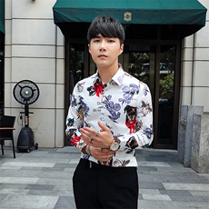 2021秋冬潮流个性花衬衫男长袖韩版休闲印花衬衣A470-CS112，男装衬衫，电商A207
