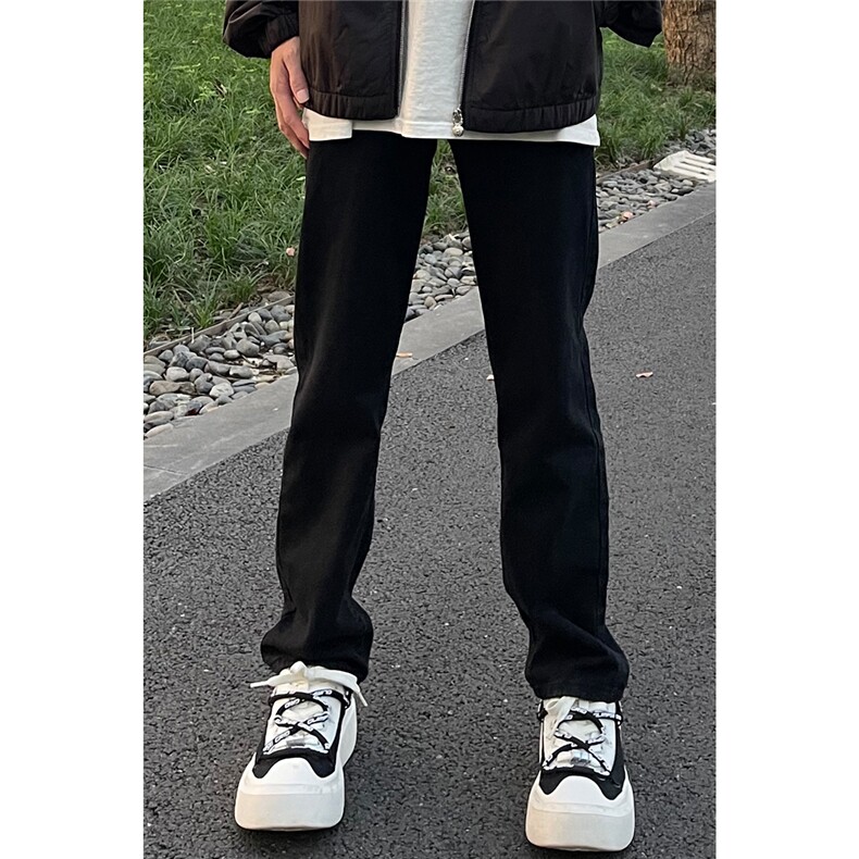 美式牛仔裤男vibe黑色显瘦微喇裤子男A080-9601-P40图片