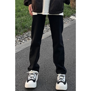 美式牛仔裤男vibe黑色显瘦微喇裤子男A080-9601-P40图片