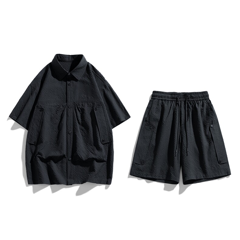 夏季套装男高品潮牌五分袖衬衫大码短裤两件套DSA157-1-C75-P80,男装衬衫,电商A157-1