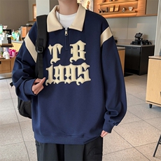 秋款男POLO领卫衣字母印花拼色夹克休闲外套WY22P45，男装卫衣，星座1013-1