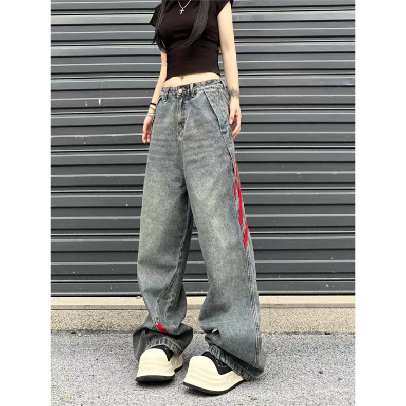 【有货】三条杠条纹牛仔裤男女款美式vibe风裤子G8512HH-特P55图片