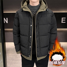 日系复古假两件连帽棉衣男冬季宽松情侣冬季棉服M0829-P103，男装棉衣，星座308B-2