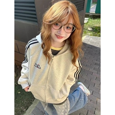 潮牌美式hiphop三条杠连帽开衫卫衣女秋冬季小众慵懒风情侣，男装卫衣，星座506A