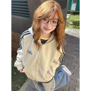 潮牌美式hiphop三条杠连帽开衫卫衣女秋冬季小众慵懒风情侣图片