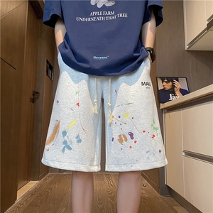港风夏季新款潮流彩色泼墨五分裤宽松短裤B315-K23341-p45控58图片