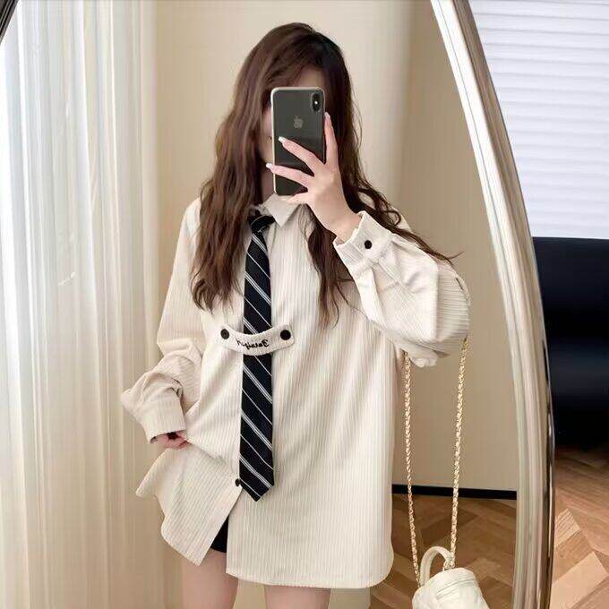 灯芯绒衬衫女长袖秋冬款加绒美式复古学生宽松内搭设计感高级衬衣，男装衬衫，星座506A