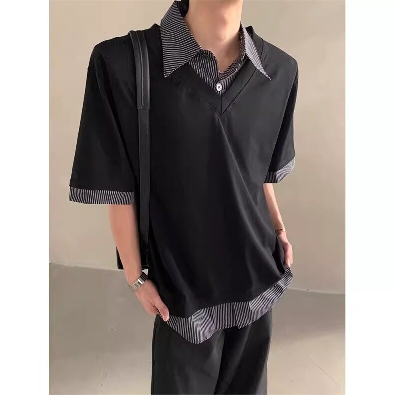 ESEGEE衣司机 夏季新款高级感假两件设计短袖T恤男翻领痞帅POLO衫图片
