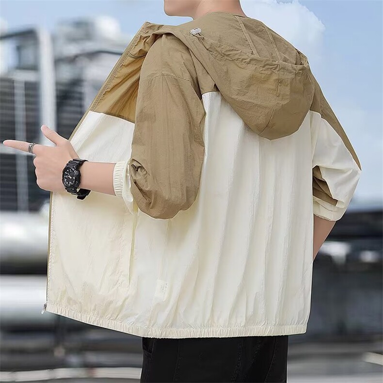 新品夏薄款外套男防风衣连帽夹克宽松大码运动休闲跑步防晒衣情侣,男装防晒衣,星座1210-1