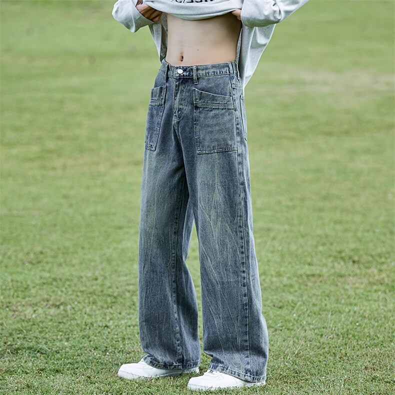 美式复古直筒牛仔裤男春秋季高腰宽松垂感阔腿裤子XD772,男装牛仔裤,星座208-5