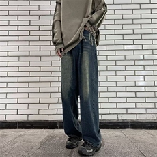 美式复古宽松阔腿休闲裤垂坠感男vintage水洗做旧牛仔裤KT07-P48，男装牛仔裤，星座1109-3