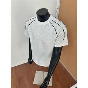 简约休闲宽松短袖T恤百搭圆领撞色设计感半袖上衣男T3708-特价P27图片
