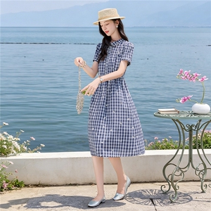 夏季格纹绣花收腰显瘦学院风优雅气质连衣裙（细节图颜色为准）图片
