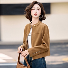 高级感麂皮绒外套女2026春秋新款小个子洋气休闲百搭立领夹克上衣，女装短外套，蓝诺裳