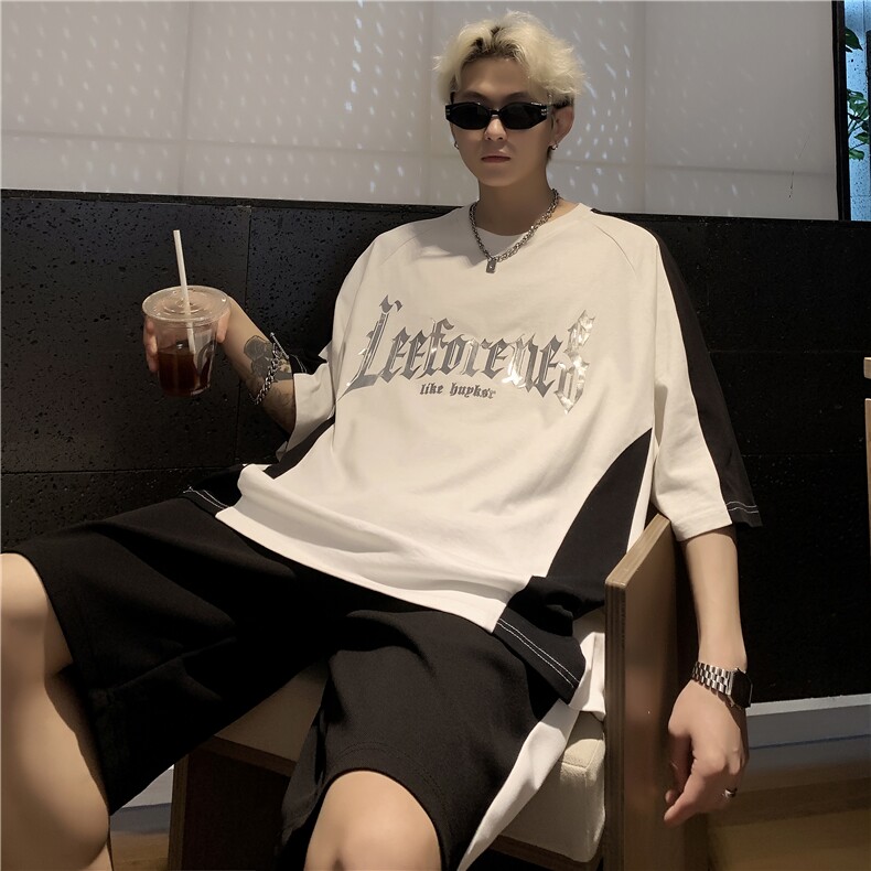 时尚潮牌休闲宽松短裤t恤套装男女休闲运动两件套炸街酷帅一套P65,男装T恤,电商C307