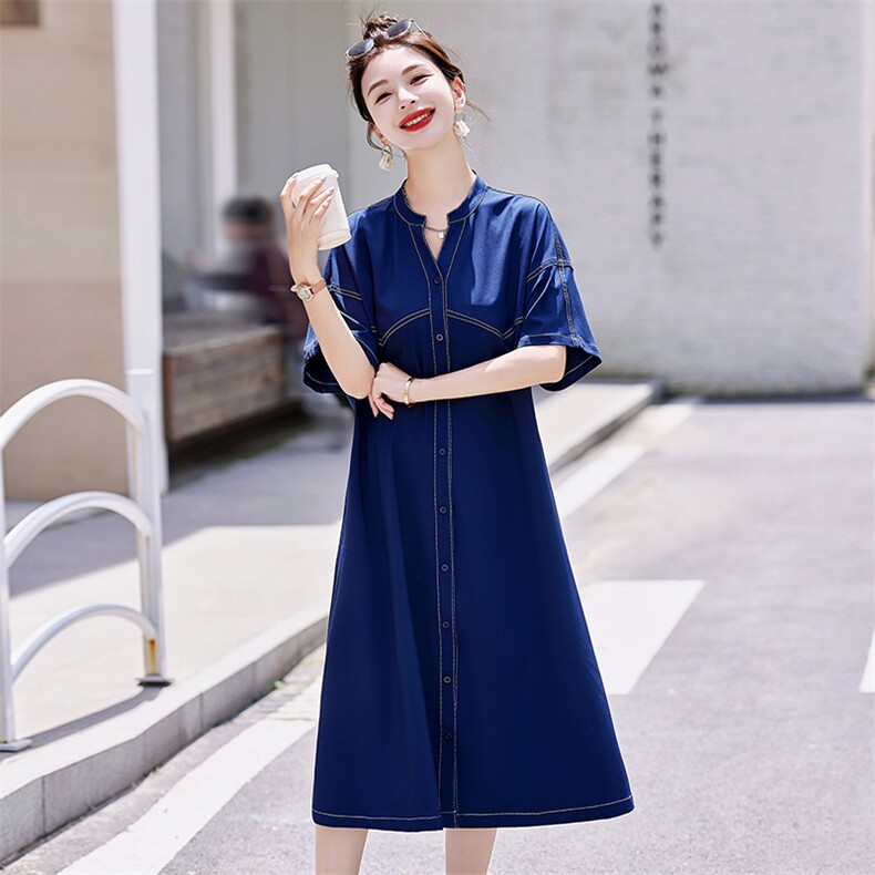 香港代购时尚牛仔连衣裙女2025夏新款洋气收腰系带显瘦中长款裙子,女装连衣裙,慧尚依恋