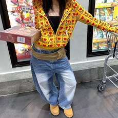 美式高街水洗做旧牛仔裤男女宽松直筒垂感阔腿拖地长裤潮NZ8008，男装牛仔裤，星座516A