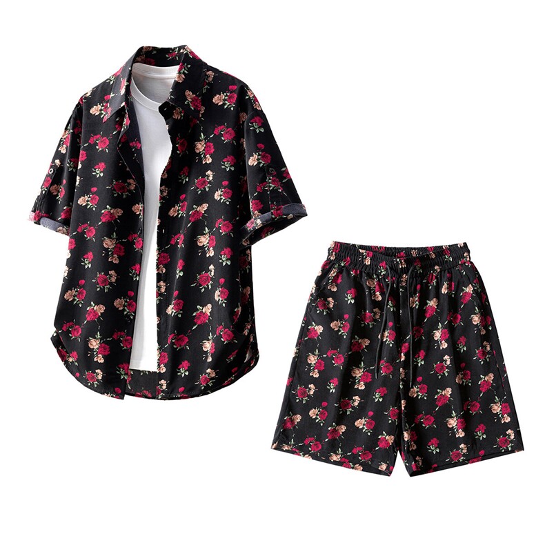 短袖衬衫男+短裤男套装男聚酯纤维M-5XL大码TZ78702P50控98，男装休闲套装，星座226-1