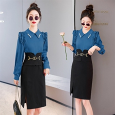 2024春季时尚简约大方气质优雅收腰显瘦休闲修身百搭潮流两件套，女装套装/套裙，时尚俏佳人