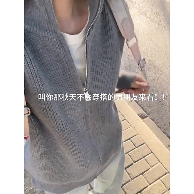 重磅秋冬北极绒双拉链毛衣开衫美式复古休闲慵懒风宽松针织衫外套,男装针织衫/毛衣,电商A486-1
