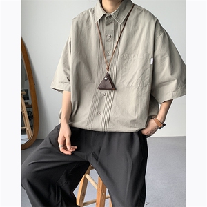 日系潮牌工装衬衫男2024夏季新款百搭翻领休闲短袖现货 W8166-P37图片
