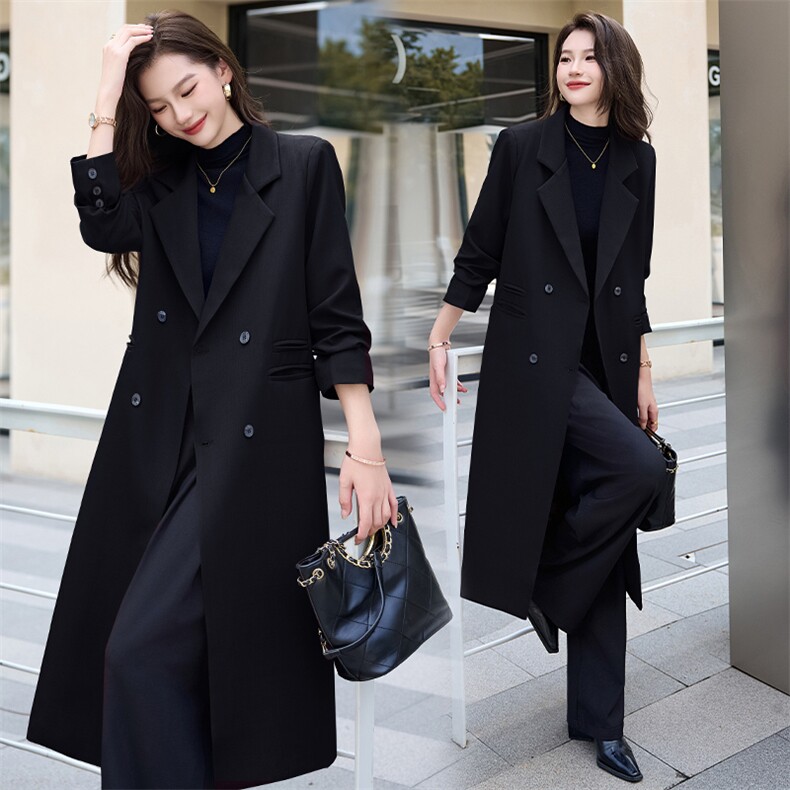 红长款西装外套女2025春秋新款通勤气质休闲超好看垂感风衣,女装风衣,时尚俏佳人